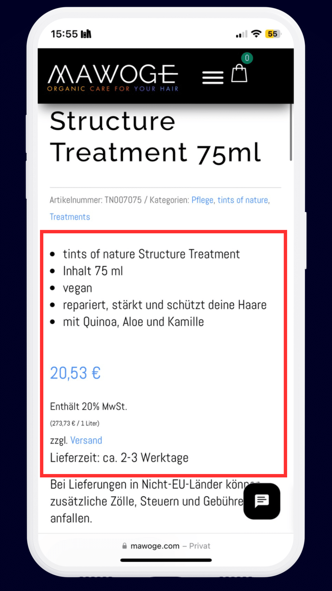 informationen im onlineshop